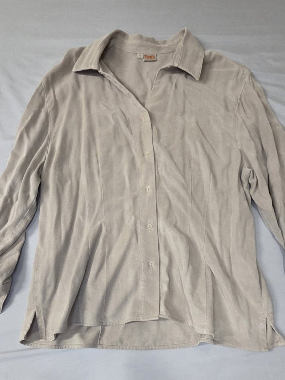 Tianello L Beige Tencel Rayon Button-Down Blouse